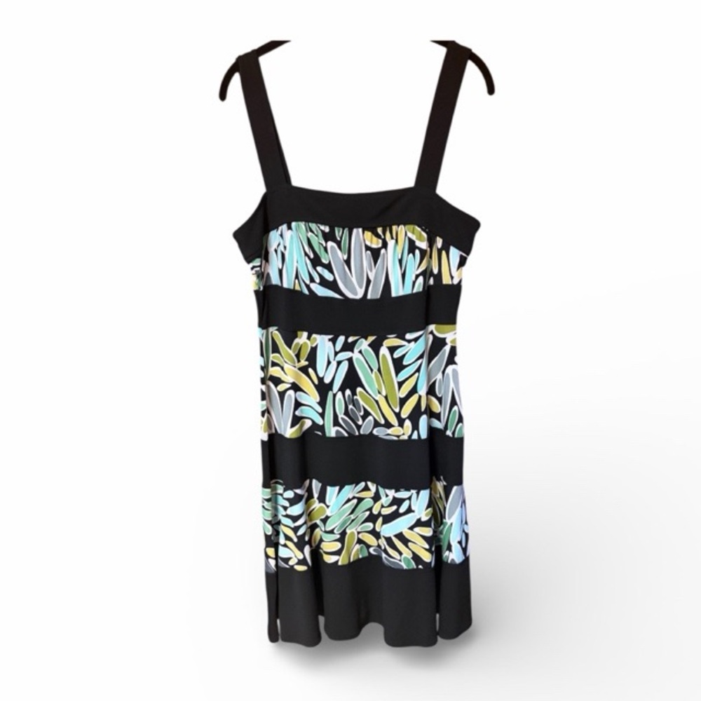 Dressbarn Tropical Leaf Print A-Line Sleeveless Dress